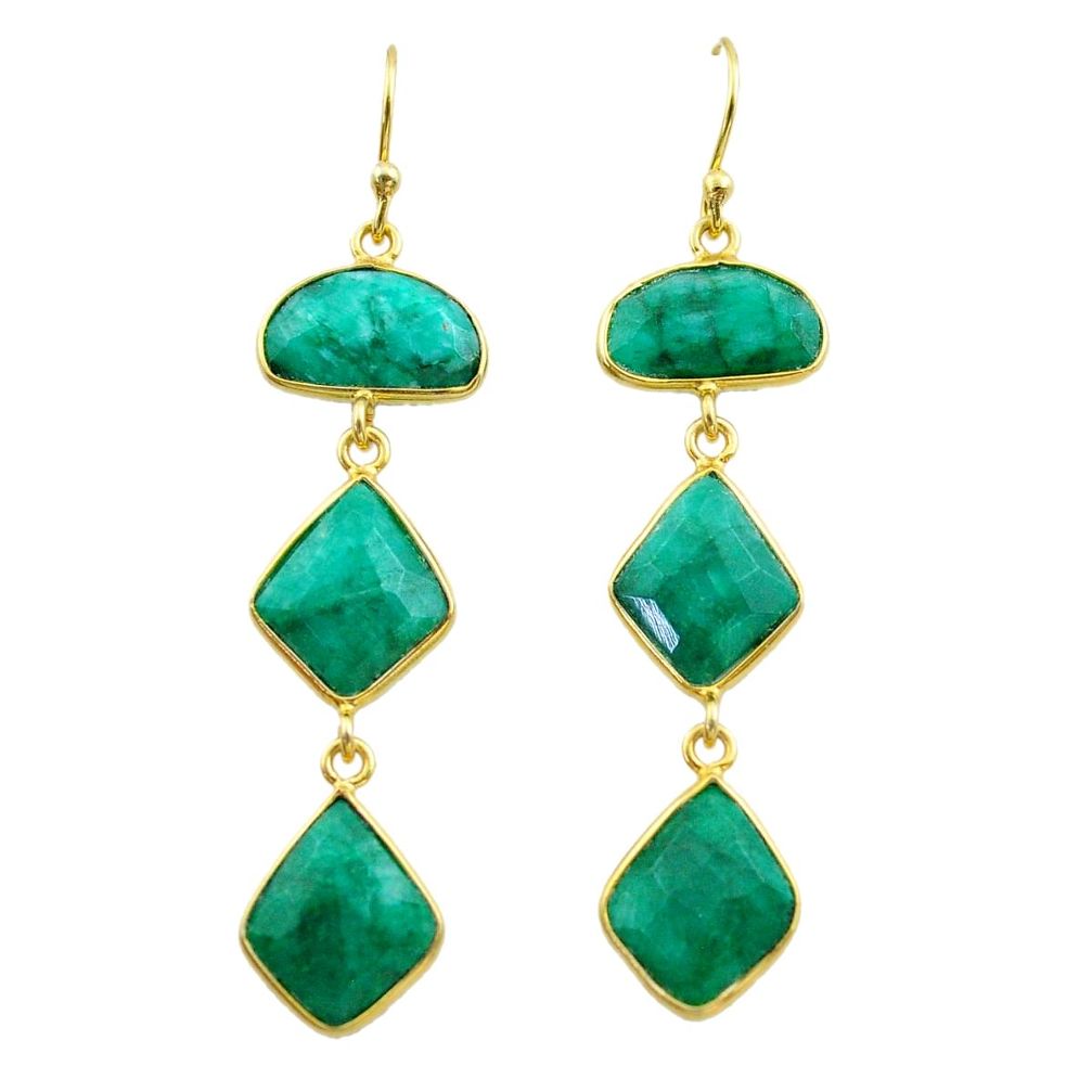 16.35cts natural green emerald 925 silver 14k gold dangle earrings t44148
