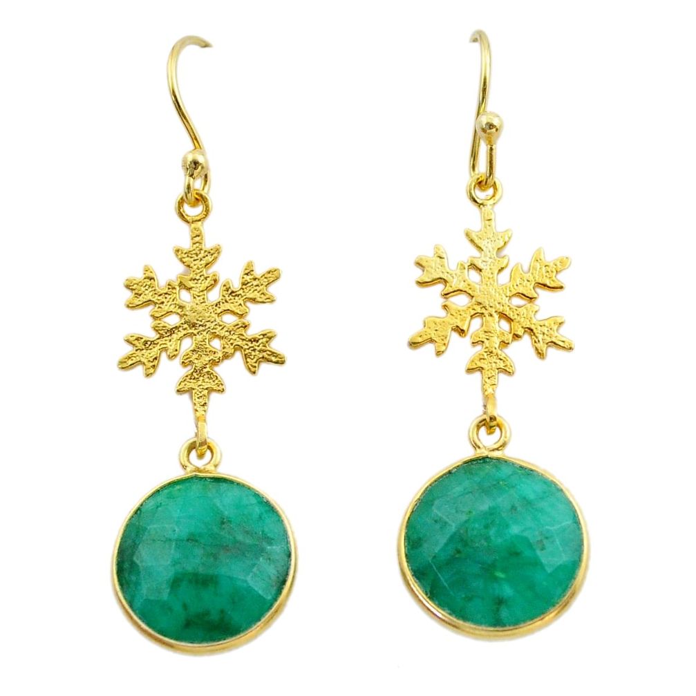 11.73cts natural green emerald 925 silver 14k gold snowflake earrings t44168