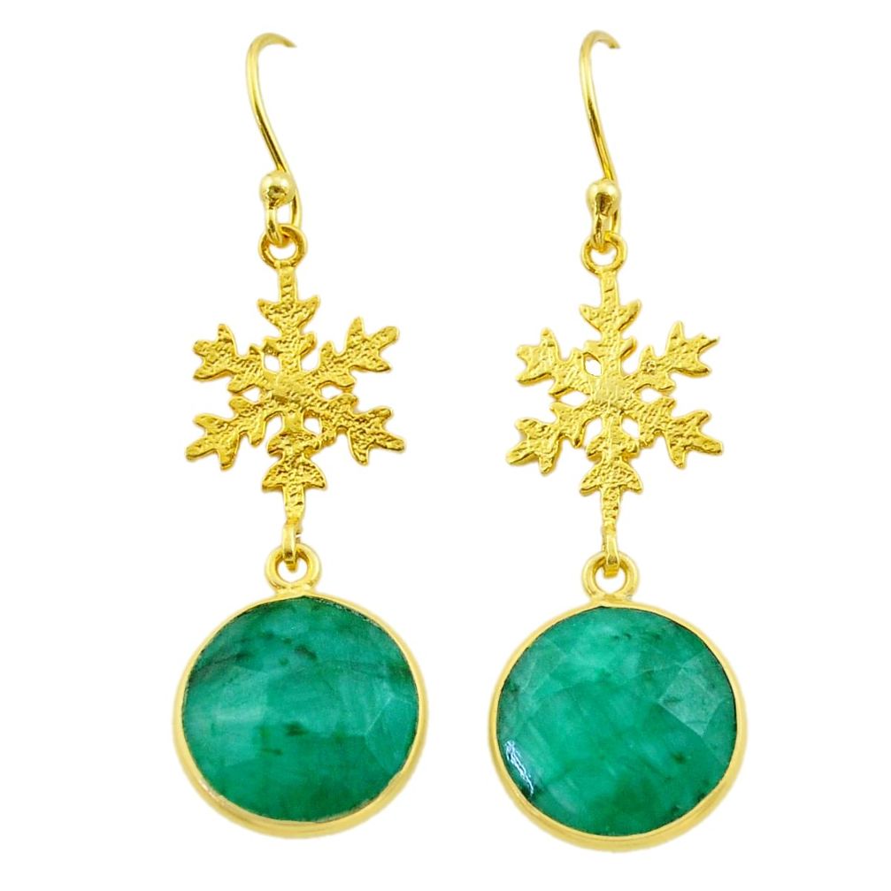 11.73cts natural green emerald 925 silver 14k gold snowflake earrings t44186