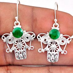 2.12cts natural green emerald 925 silver hand of god hamsa earrings t87321