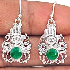 2.02cts natural green emerald 925 silver hand of god hamsa earrings t87345