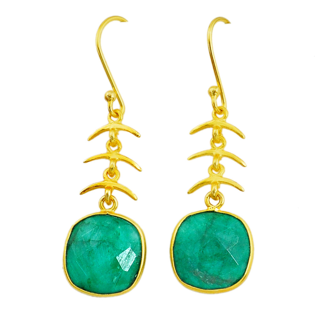 11.62cts natural green emerald handmade 14k gold dangle earrings t16440