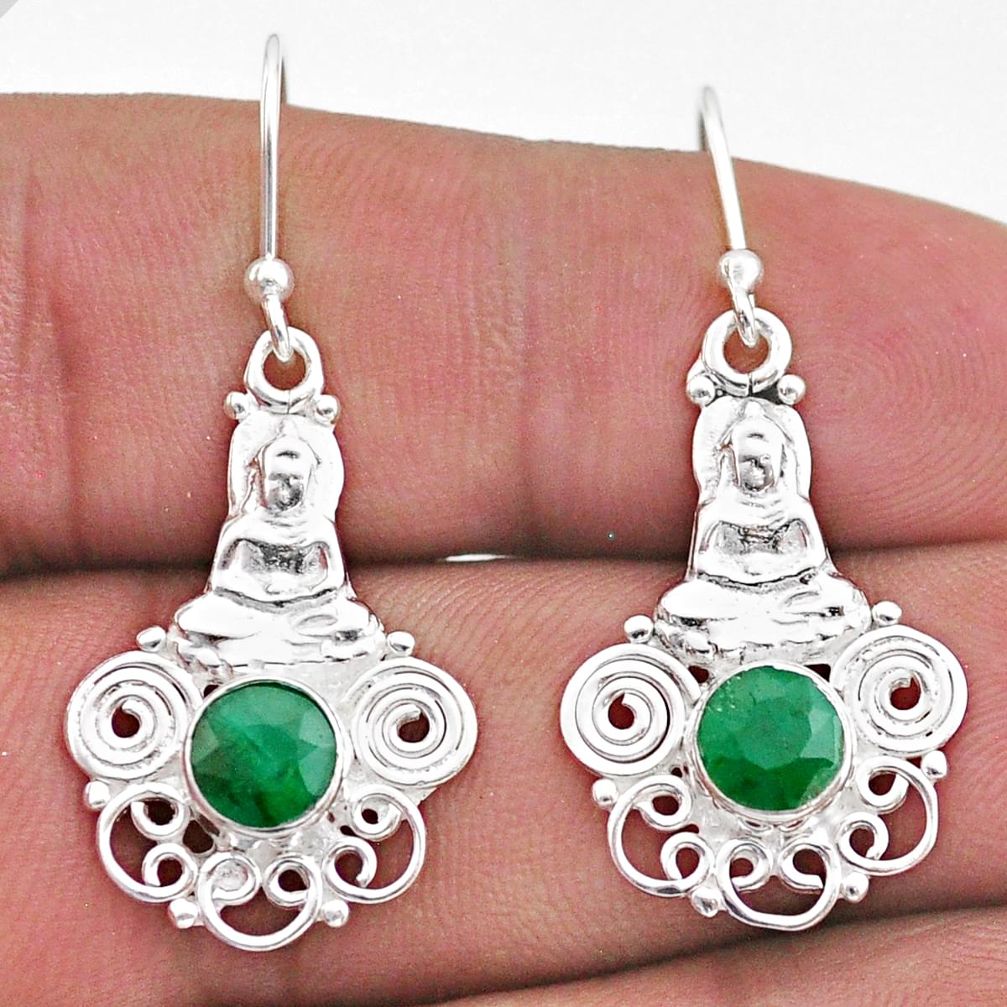 2.32cts natural green emerald 925 sterling silver buddha charm earrings t47049
