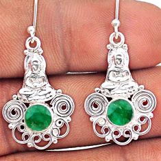 2.34cts natural green emerald 925 sterling silver buddha charm earrings t87375