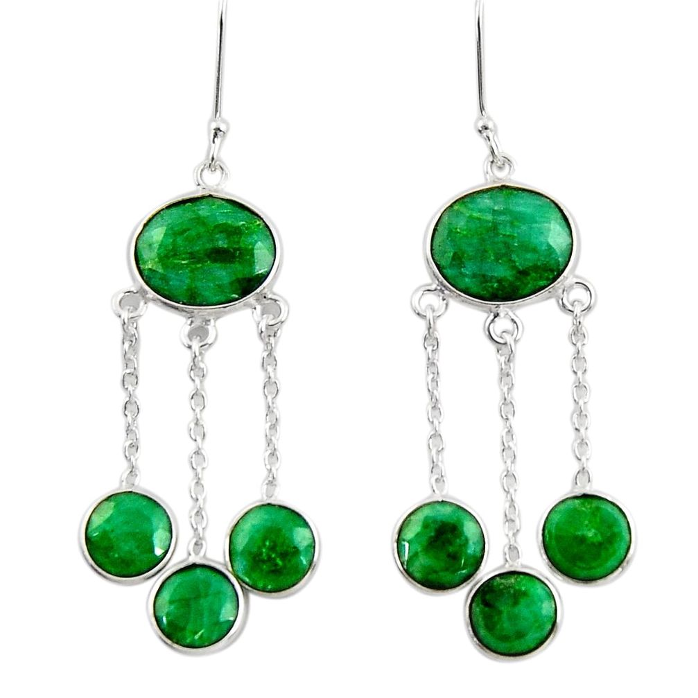 19.29cts natural green emerald 925 sterling silver chandelier earrings d39846