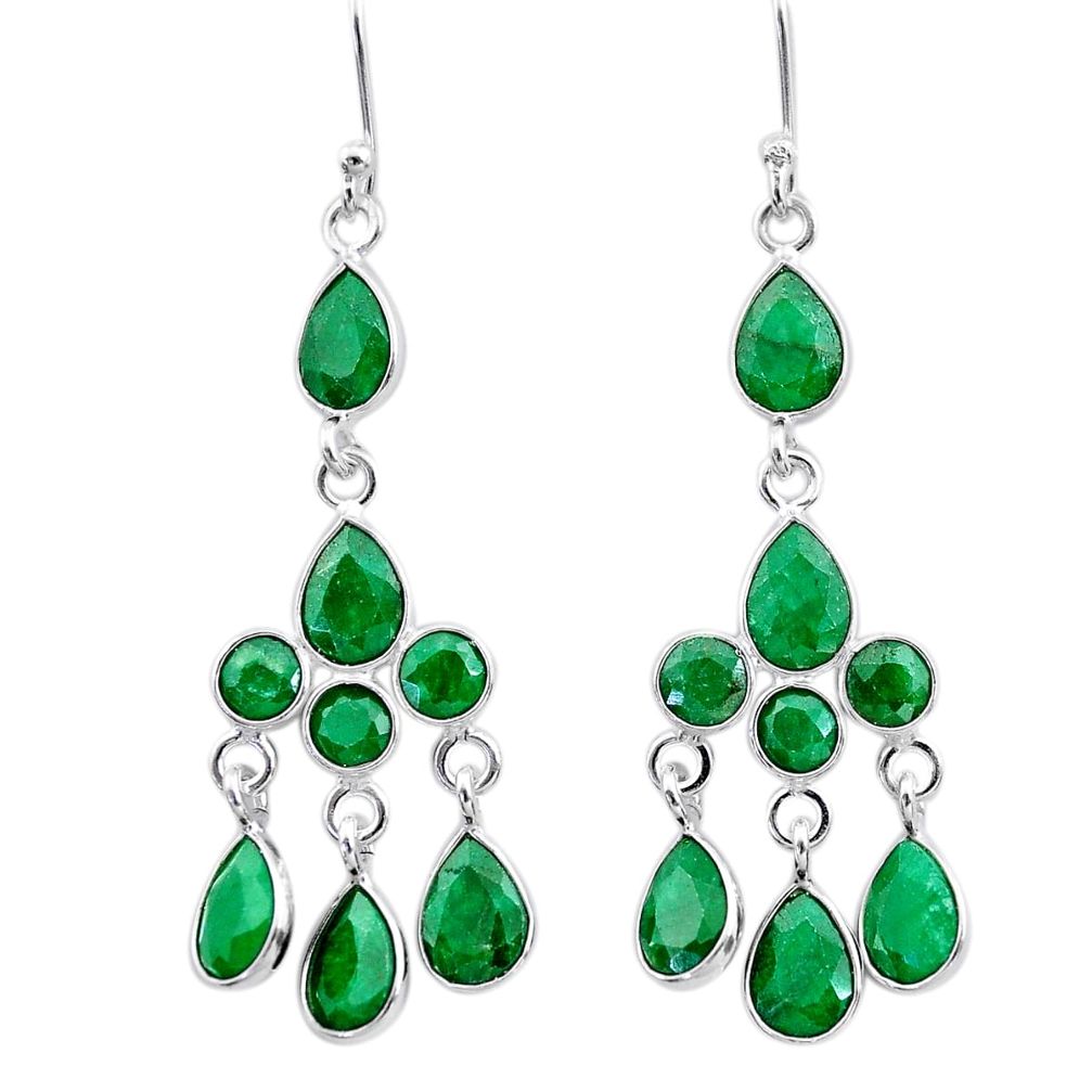 11.64cts natural green emerald 925 sterling silver chandelier earrings t12334
