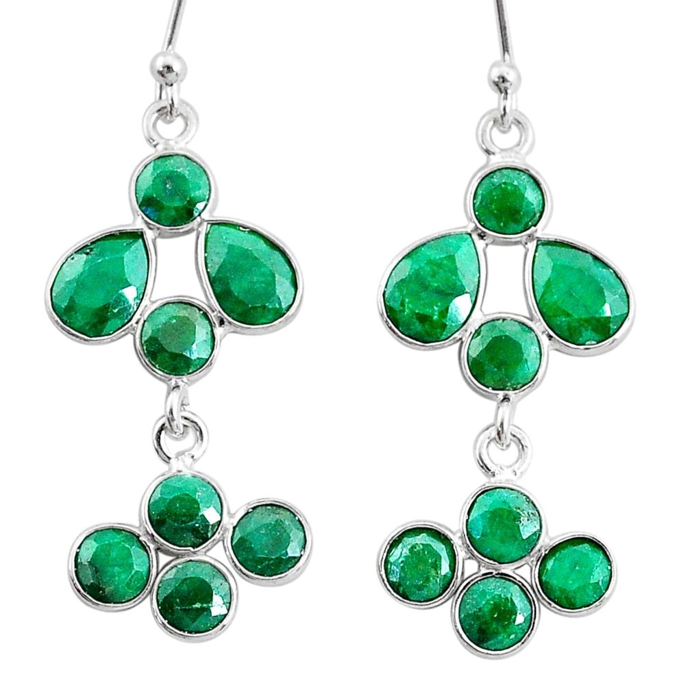 8.68cts natural green emerald 925 sterling silver chandelier earrings t12427