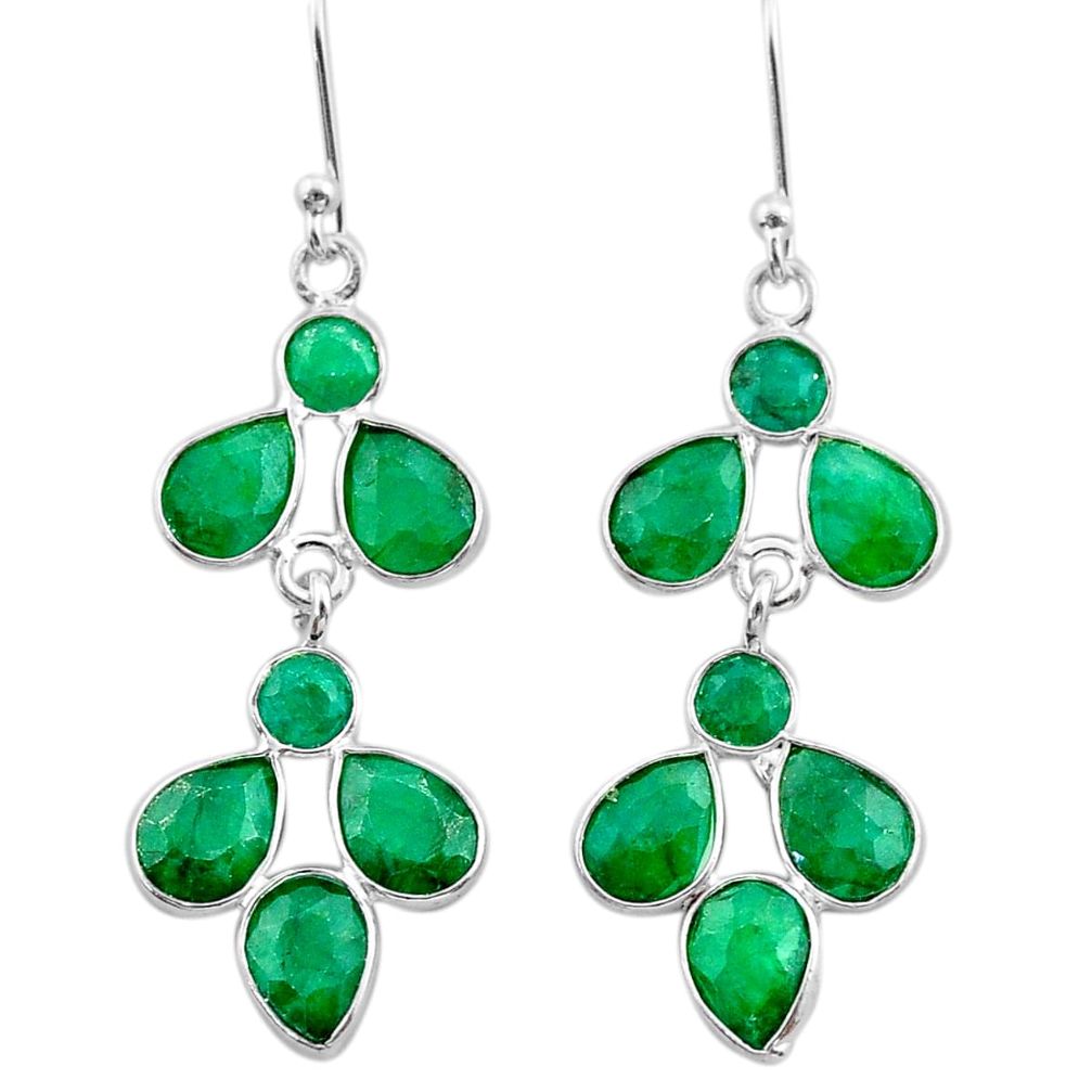 10.89cts natural green emerald 925 sterling silver chandelier earrings t38898