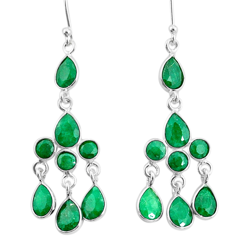 11.71cts natural green emerald 925 sterling silver chandelier earrings t4675