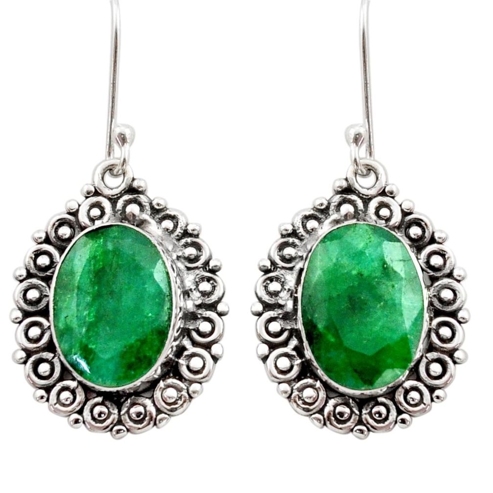 11.95cts natural green emerald 925 sterling silver dangle earrings d40889