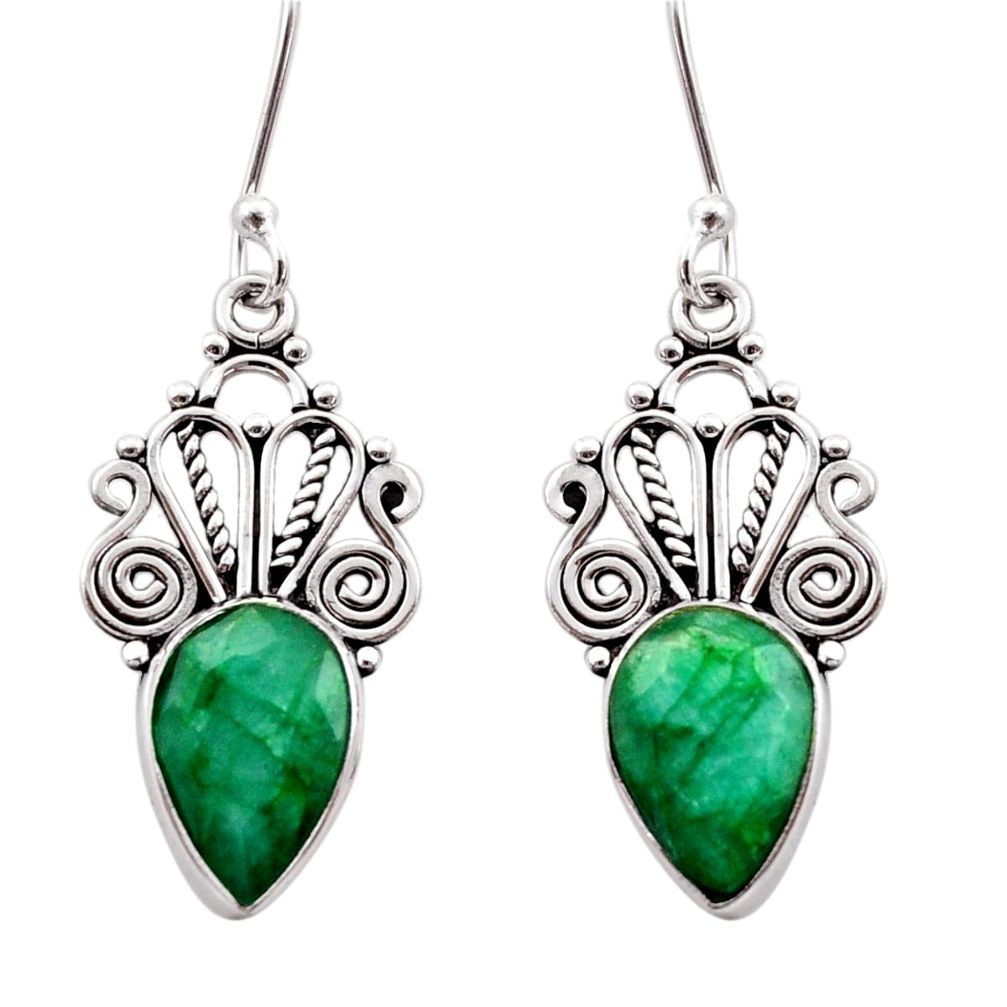 8.55cts natural green emerald 925 sterling silver dangle earrings jewelry d40885