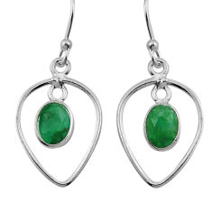 3.44cts natural green emerald 925 sterling silver dangle earrings jewelry n4720