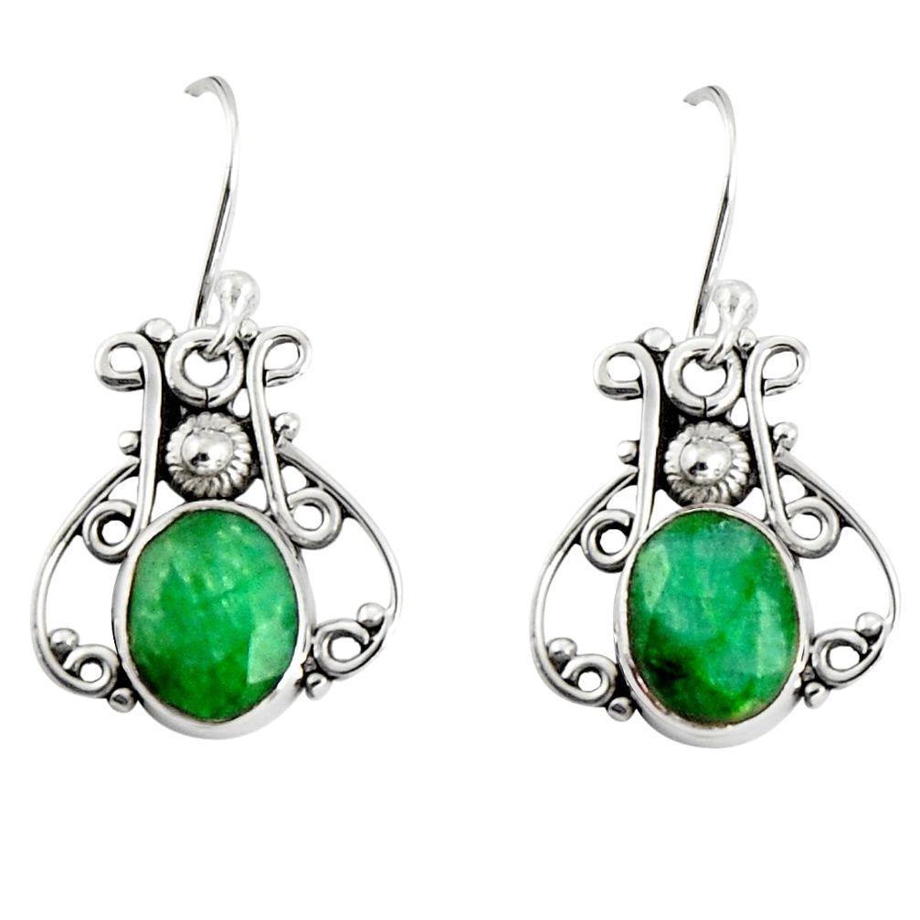 4.23cts natural green emerald 925 sterling silver dangle earrings jewelry r19889