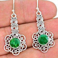 4.22cts natural green emerald 925 sterling silver dangle earrings jewelry t28234
