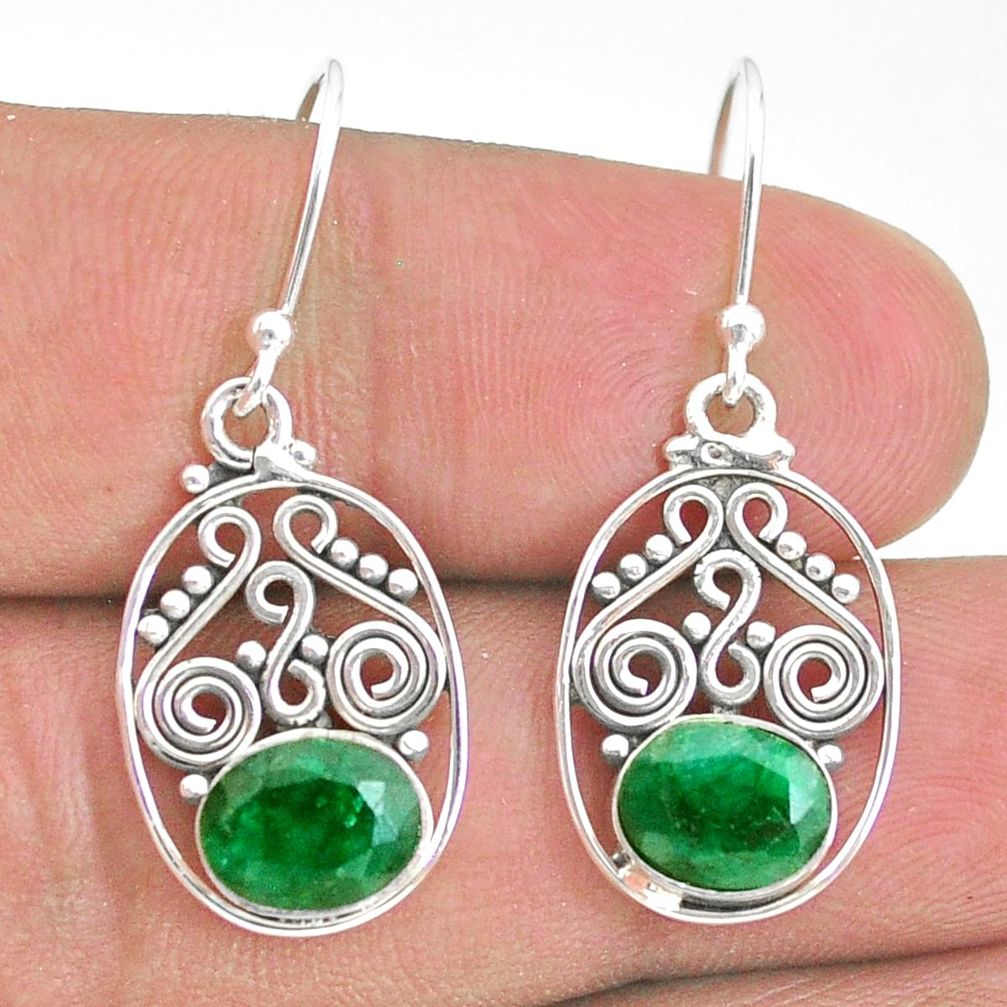 4.28cts natural green emerald 925 sterling silver dangle earrings jewelry t32810