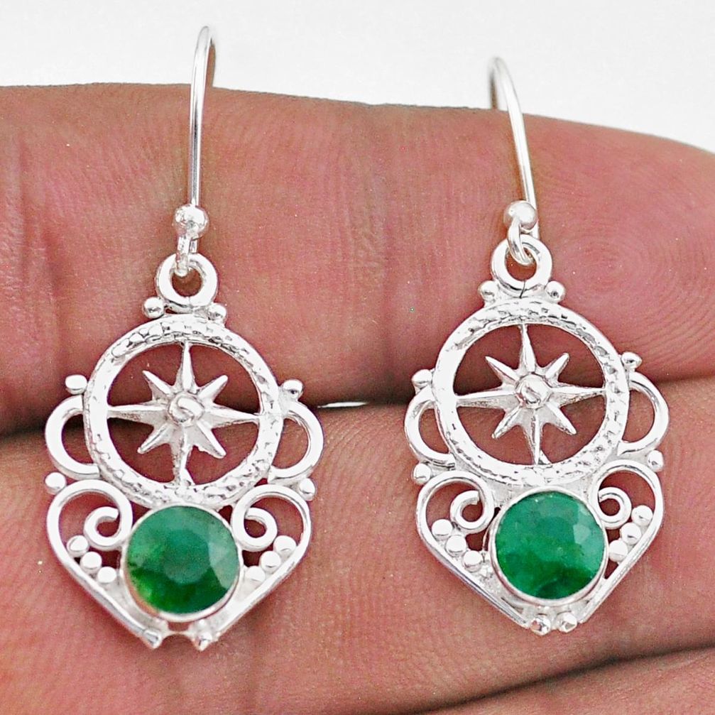 2.11cts natural green emerald 925 sterling silver dangle earrings jewelry t47045