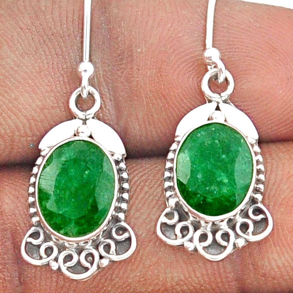 7.93cts natural green emerald 925 sterling silver dangle earrings jewelry t95557