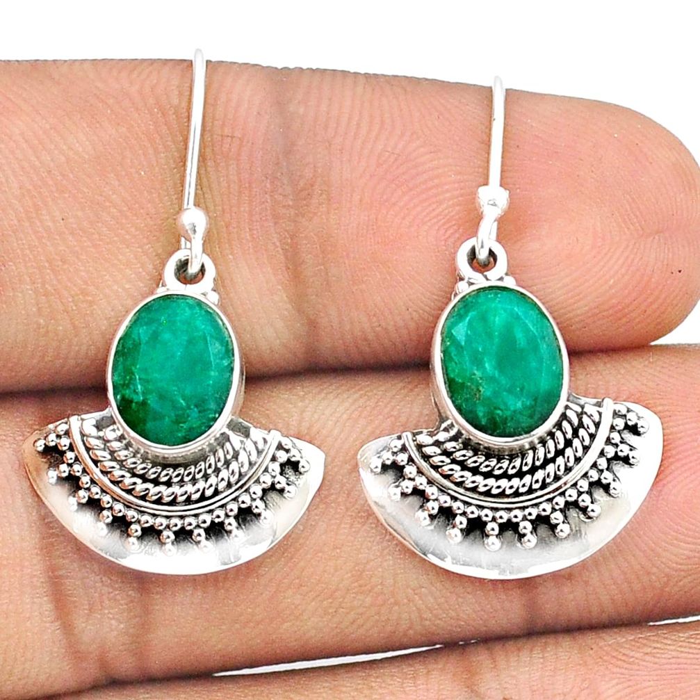 6.02cts natural green emerald 925 sterling silver dangle earrings jewelry u33541