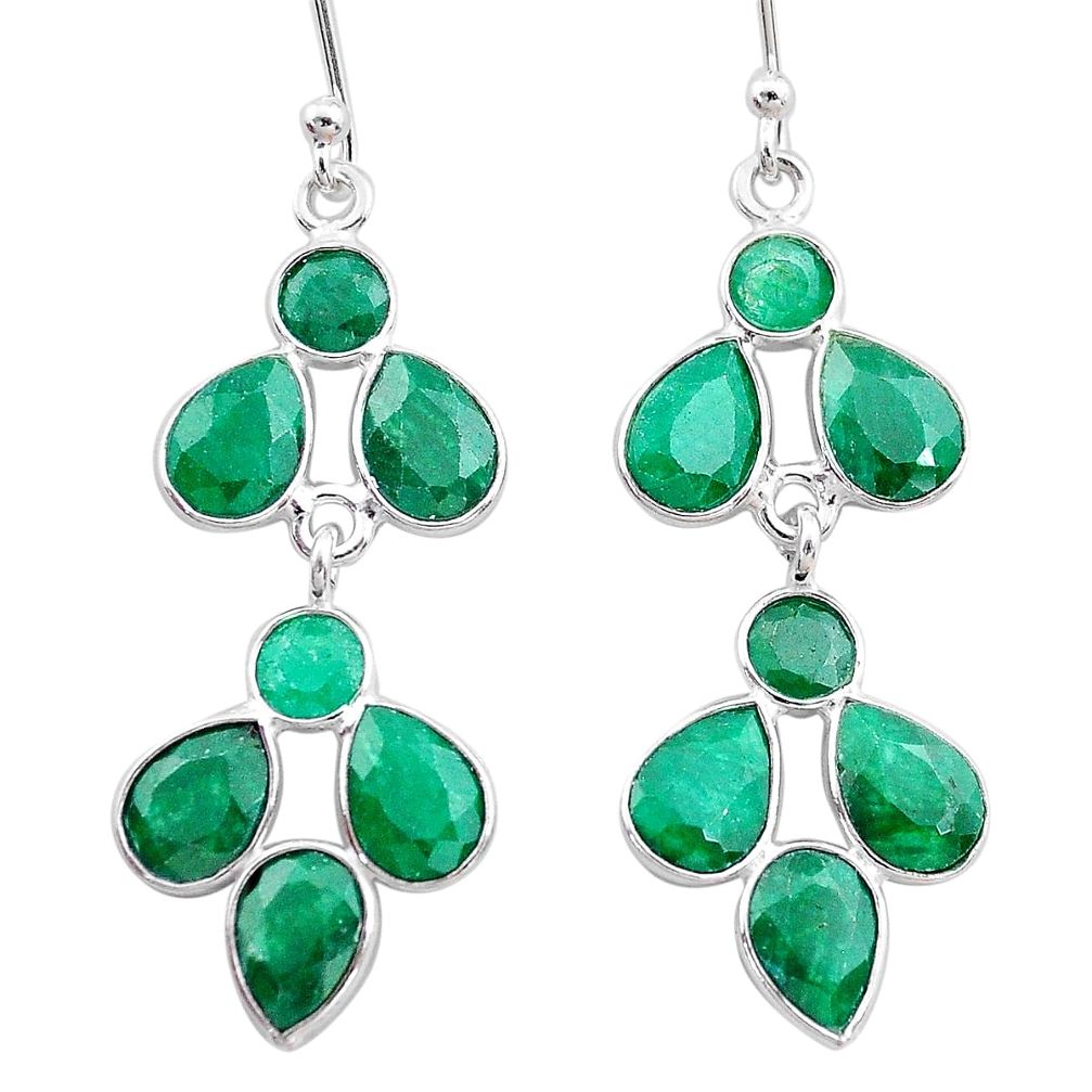 12.47cts natural green emerald 925 sterling silver dangle earrings t12533