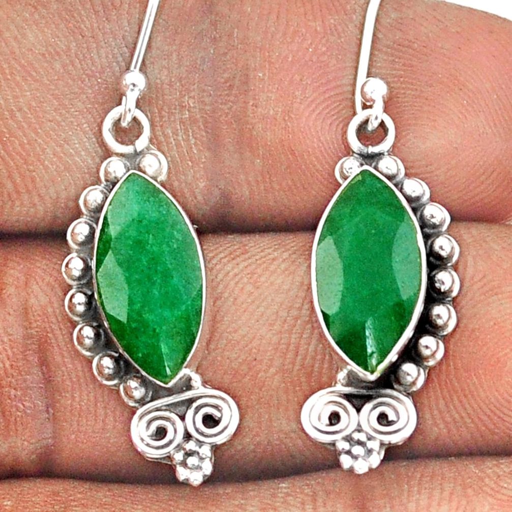 10.65cts natural green emerald 925 sterling silver dangle earrings t95615