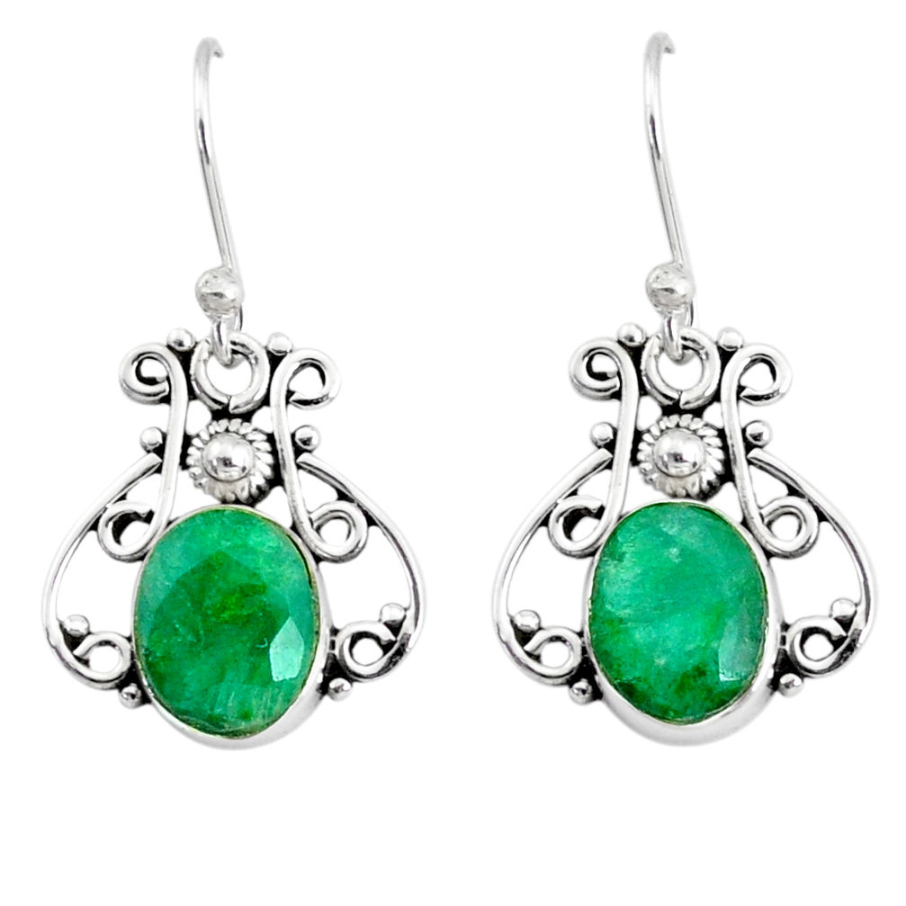 5.54cts natural green emerald 925 silver handmade earrings r73062