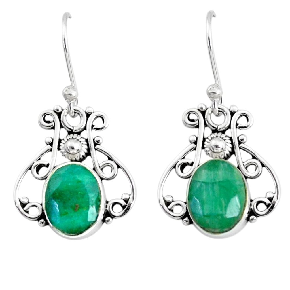 5.54cts natural green emerald 925 silver handmade earrings r73065