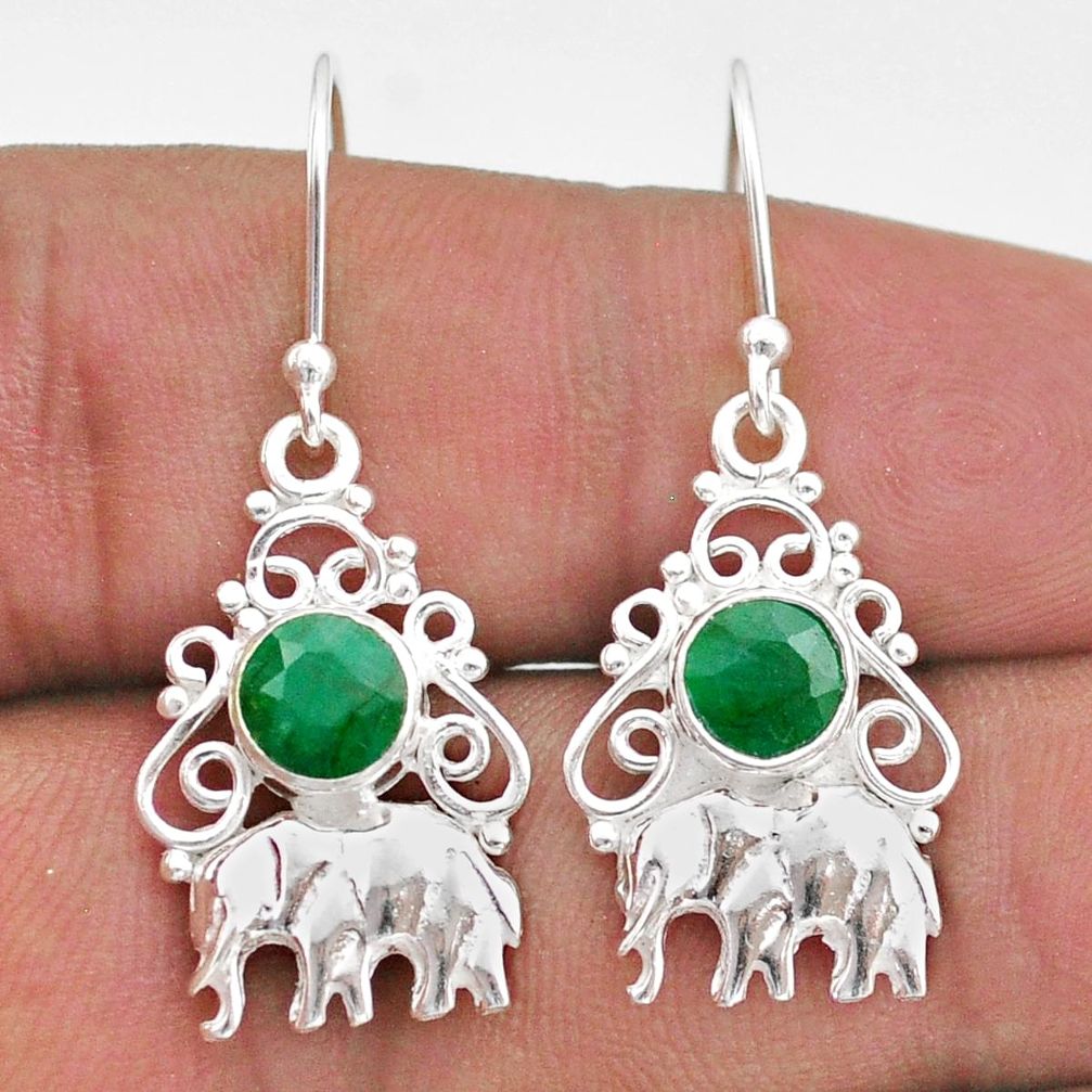 2.11cts natural green emerald 925 sterling silver elephant earrings t47052
