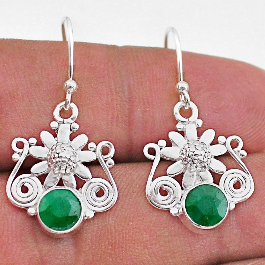 2.34cts natural green emerald 925 sterling silver flower earrings jewelry t47041