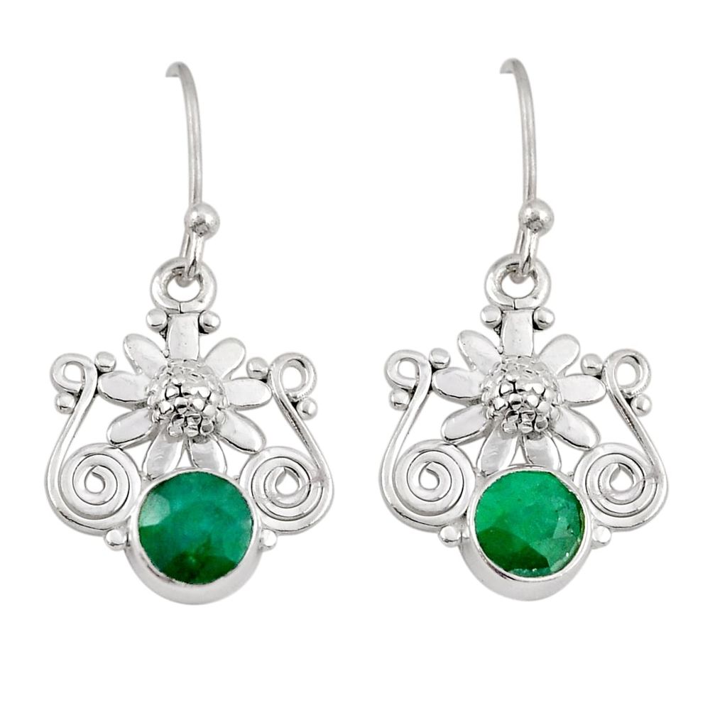 2.13cts natural green emerald 925 sterling silver flower earrings jewelry y47259
