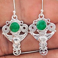 2.35cts natural green emerald 925 sterling silver owl earrings jewelry t87347