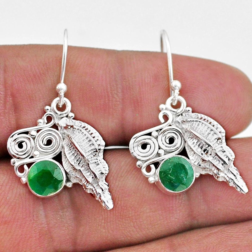 2.74cts natural green emerald 925 sterling silver seashell earrings t47051