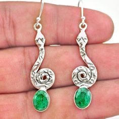 4.26cts natural green emerald 925 sterling silver snake earrings jewelry t32923