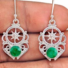 1.99cts natural green emerald 925 sterling silver star amulet earrings t87322