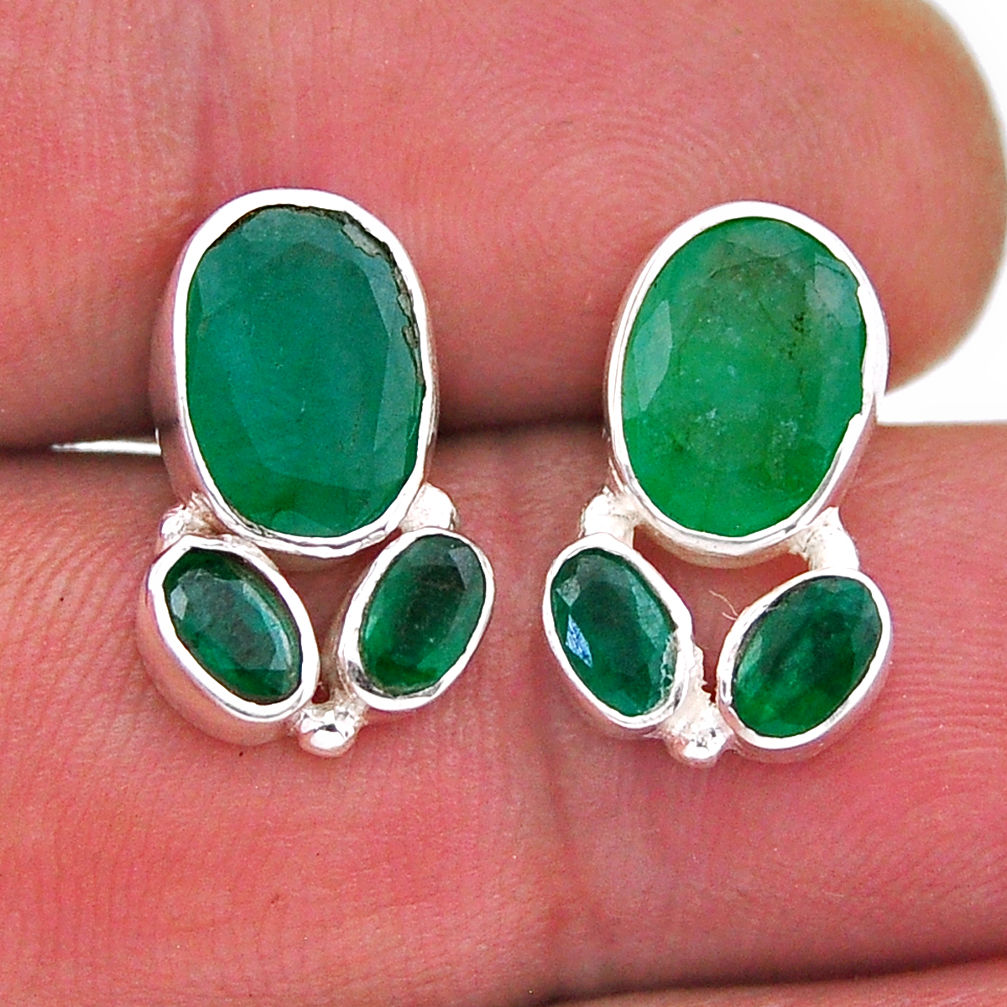 6.67cts natural green emerald 925 sterling silver stud earrings jewelry n49527