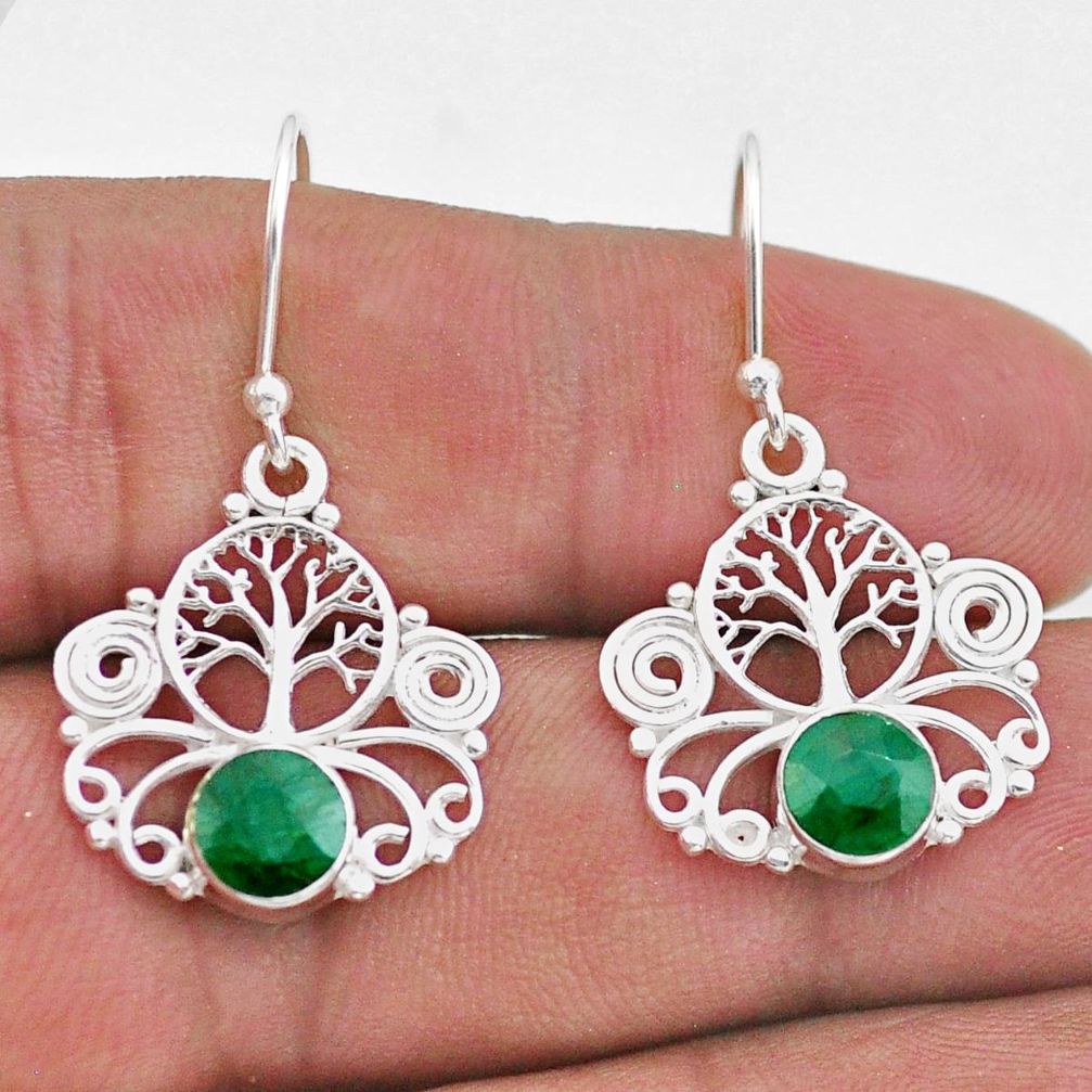2.29cts natural green emerald 925 sterling silver tree of life earrings t47048