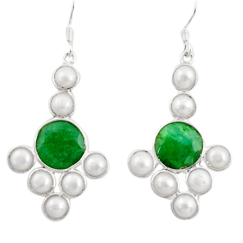 16.86cts natural green emerald pearl 925 silver chandelier earrings d39822