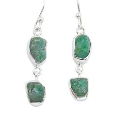 9.49cts natural green emerald rough 925 sterling silver dangle earrings y15649