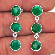 10.14cts natural green emerald round 925 sterling silver dangle earrings n38885