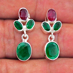 7.80cts natural green emerald ruby 925 sterling silver dangle earrings n49481