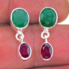 5.17cts natural green emerald ruby 925 sterling silver dangle earrings n49529