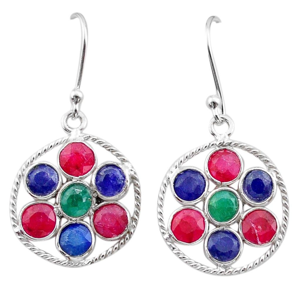 6.20cts natural green emerald ruby sapphire silver chandelier earrings t38920