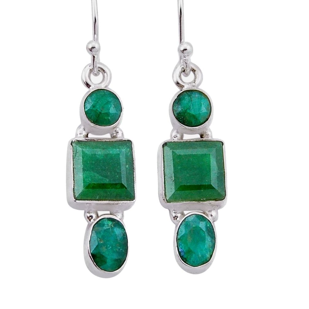 11.51cts natural green emerald square sterling silver dangle earrings n42791