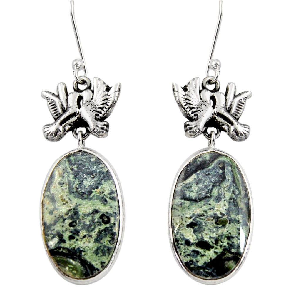  green kambaba jasper 925 silver love birds earrings d39642