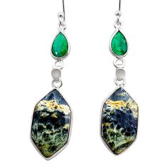 14.08cts natural green kambaba jasper emerald 925 silver dangle earrings t61091