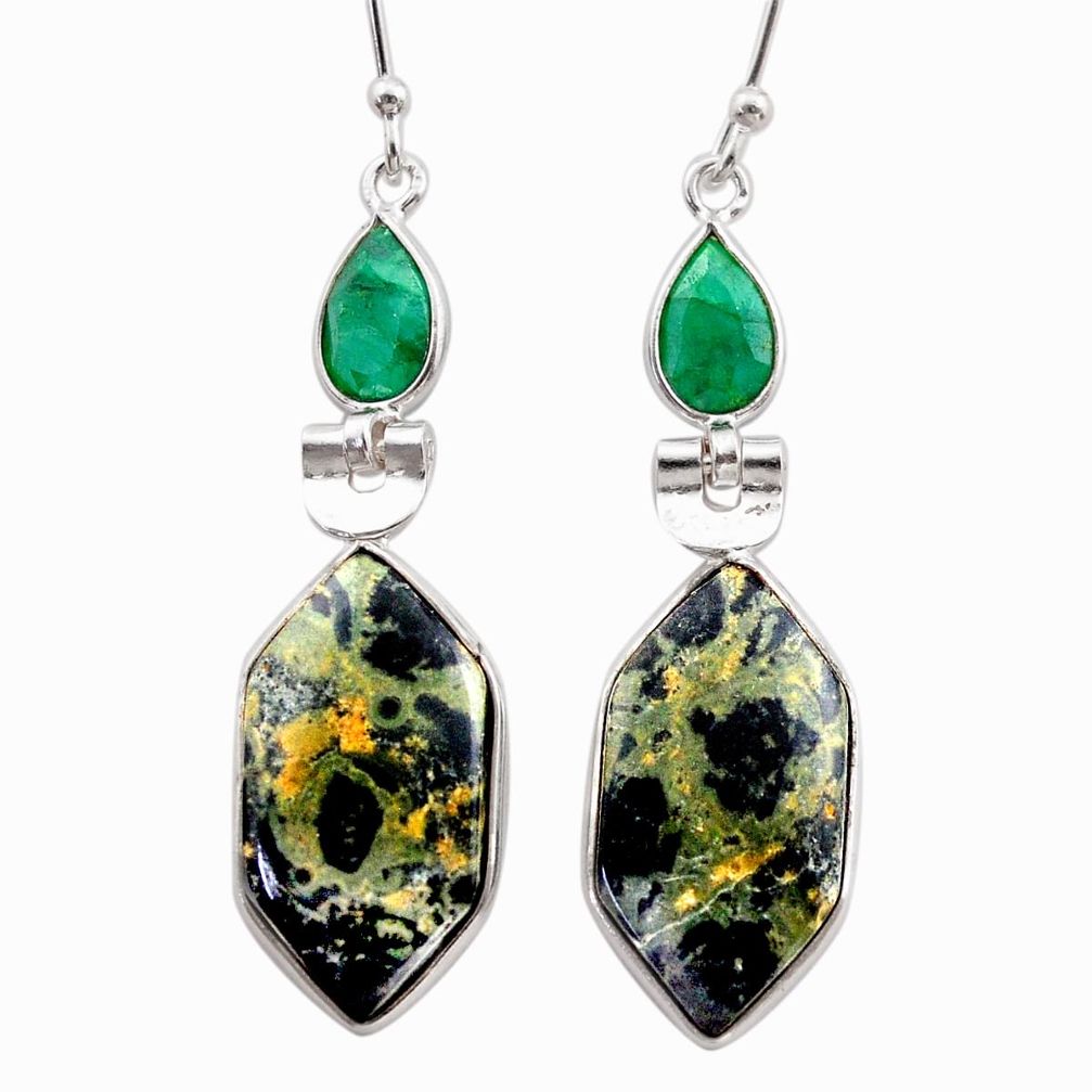 14.78cts natural green kambaba jasper emerald 925 silver dangle earrings t61093