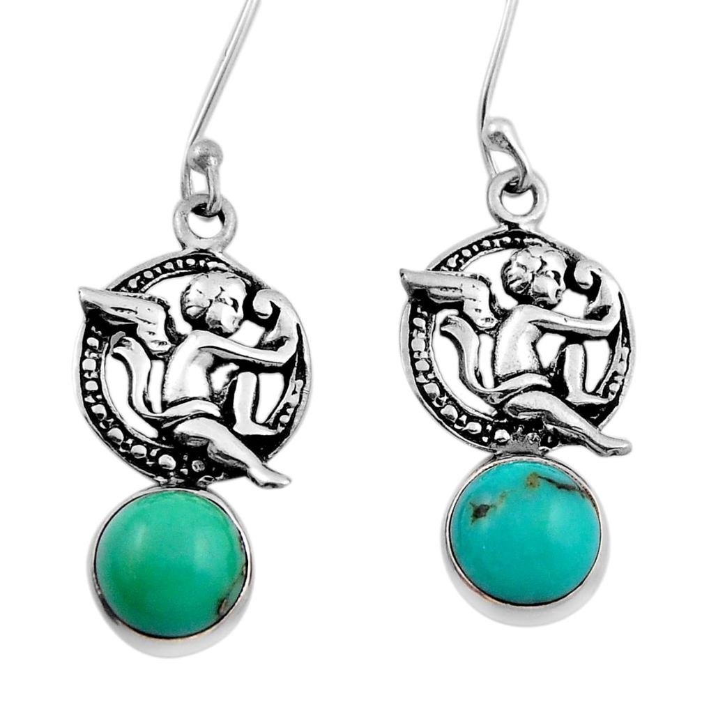 4.92cts natural green  turquoise 925 silver angel earrings jewelry n27983