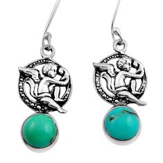 4.92cts natural green  turquoise 925 silver angel earrings jewelry n27983