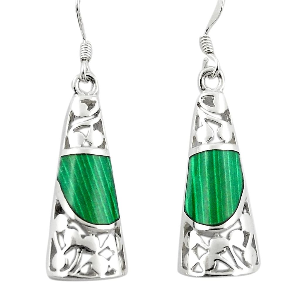 Natural green malachite (pilots stone) 925 silver dangle earrings c11729