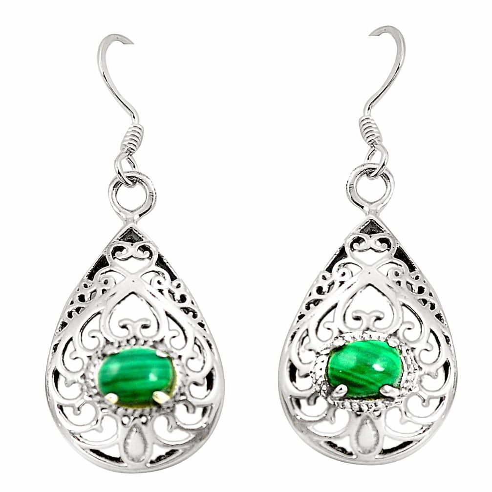 Natural green malachite (pilot's stone) 925 silver dangle earrings c11819