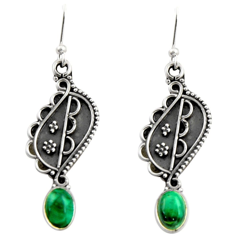 3.63cts natural green malachite (pilot's stone) 925 silver earrings r19871